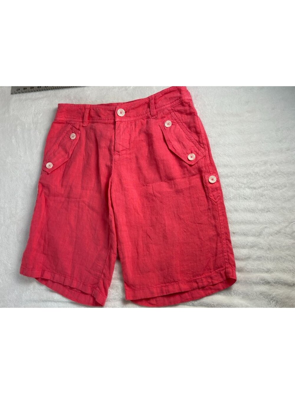 120% Lino Womens Linen Sailor Button Bermuda Shorts Size 42 Pink Made In Italy